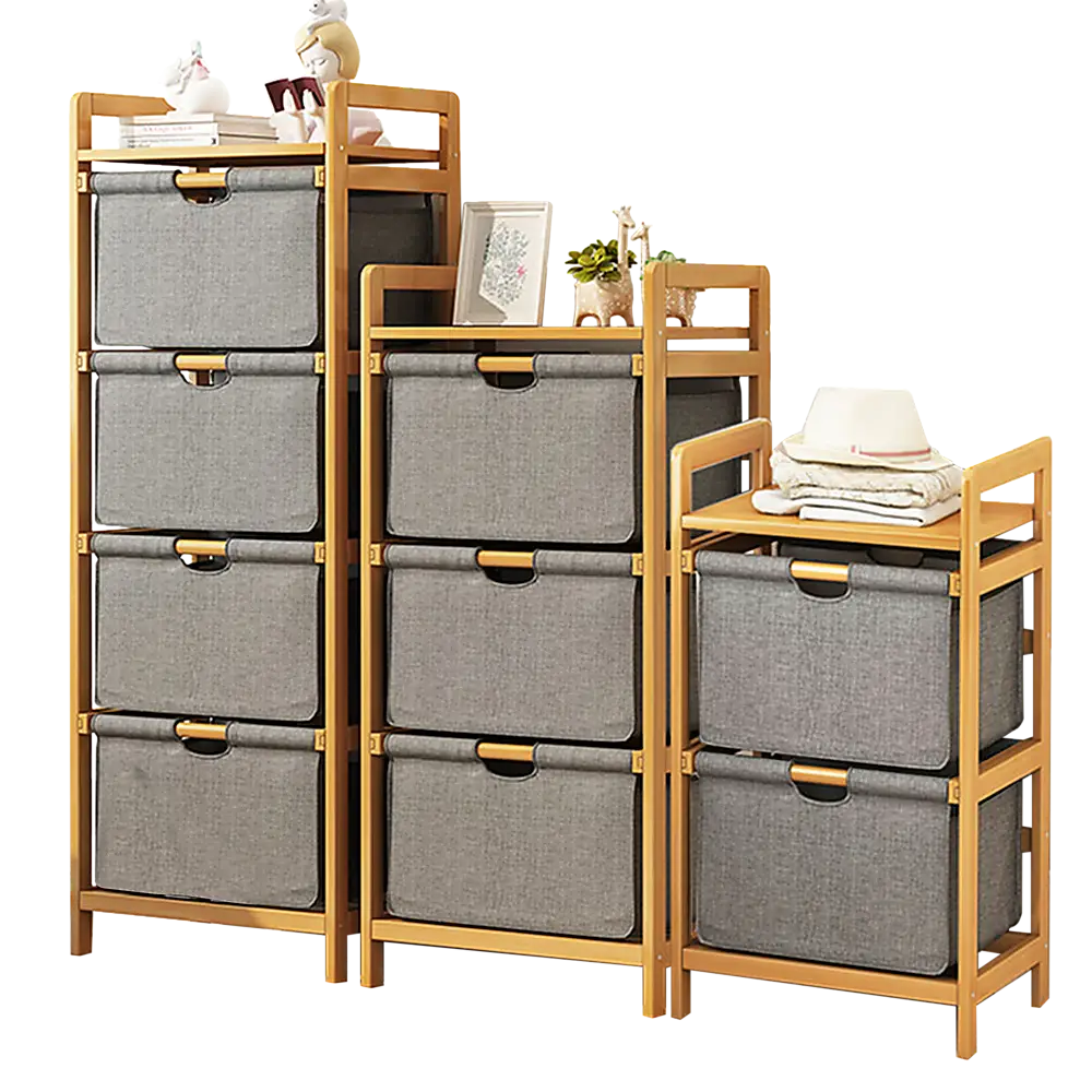 Bamboo Shelf with Storage Hamper - Wooden Bamboo Removable Bags - Furniture > Office