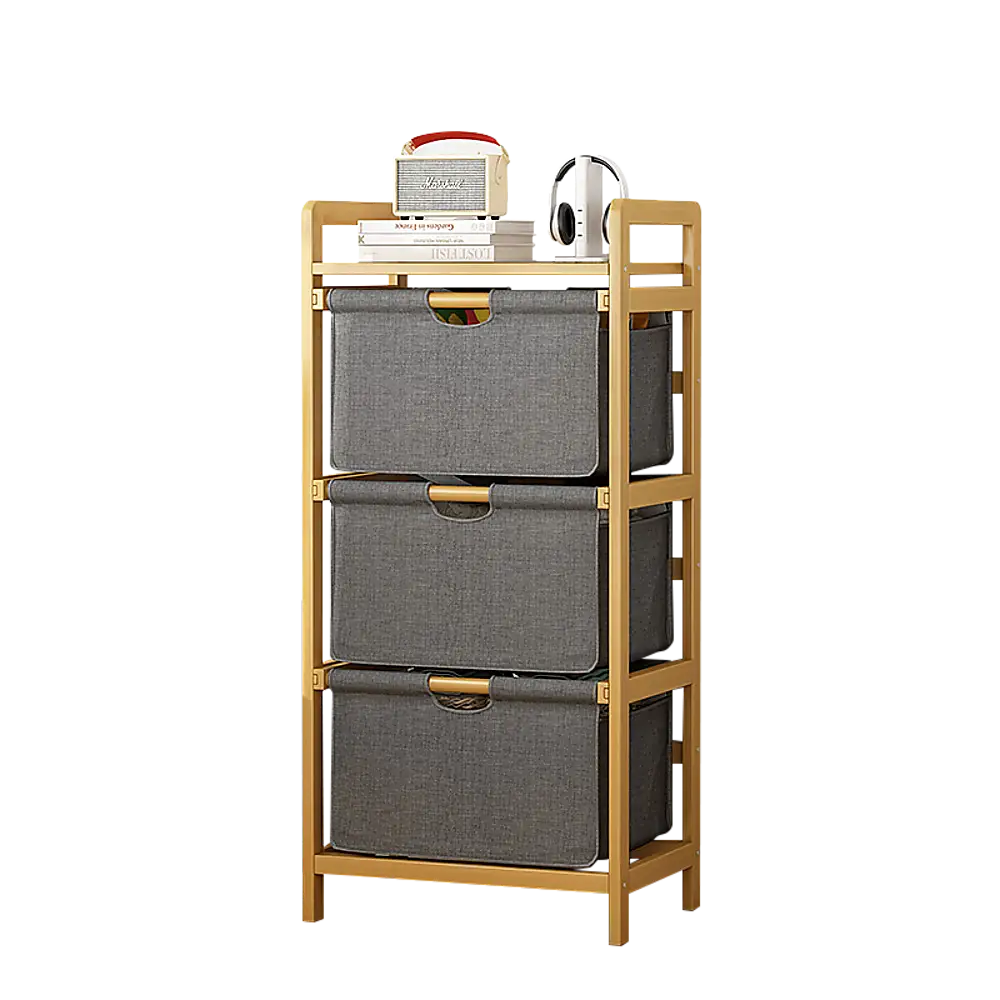Bamboo Shelf with Storage Hamper - Wooden Bamboo Removable Bags - Furniture > Office