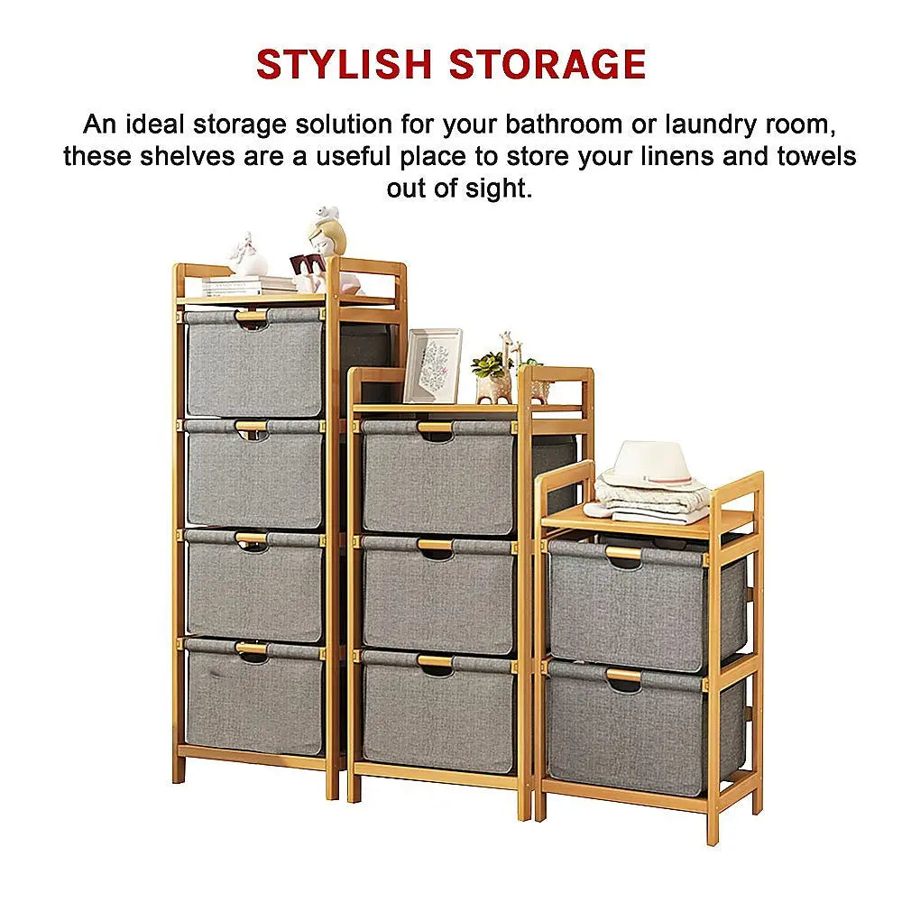 Bamboo Shelf with Storage Hamper - Wooden Bamboo Removable Bags - Furniture > Office