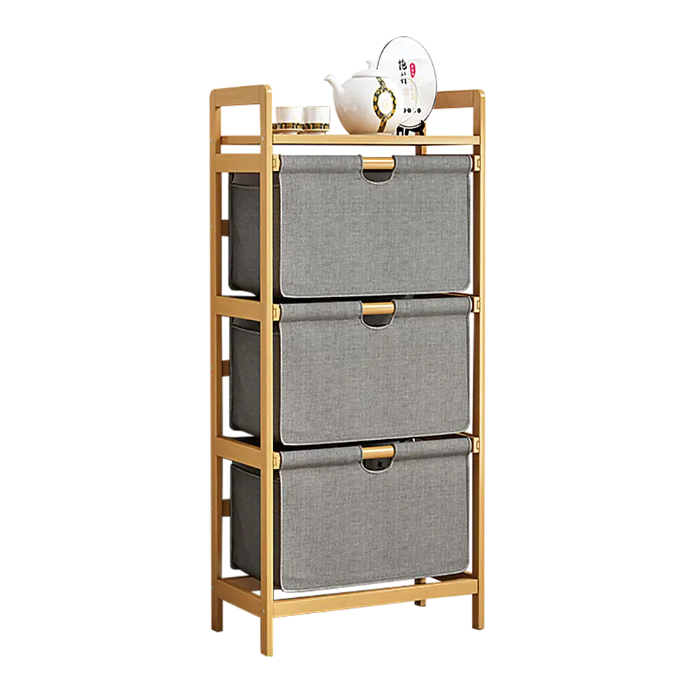 Bamboo Shelf with Storage Hamper - Wooden Bamboo Removable Bags - Furniture > Office