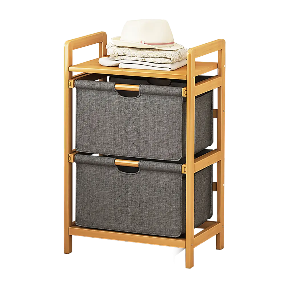 Bamboo Shelf with Storage Hamper - Wooden Bamboo Removable Bags - Furniture > Office