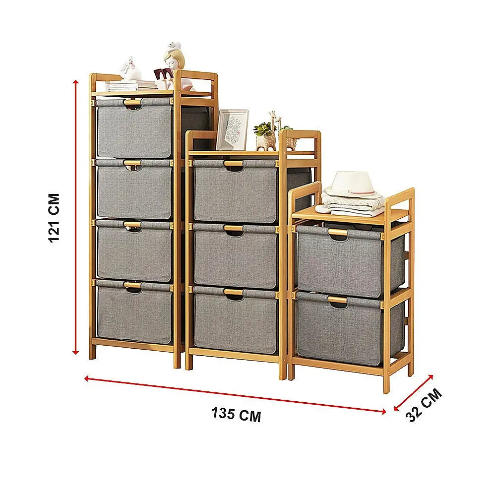 Bamboo Shelf with Storage Hamper - Wooden Bamboo Removable Bags - Furniture > Office