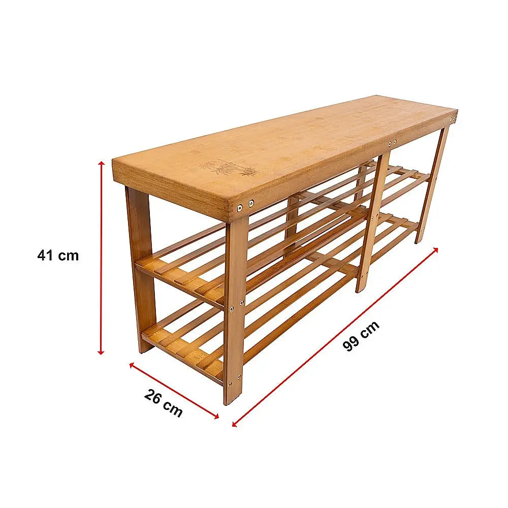 Bamboo Shoe Rack Wooden Bench Storage Organiser Cabinet Holder Stool - Furniture > Office