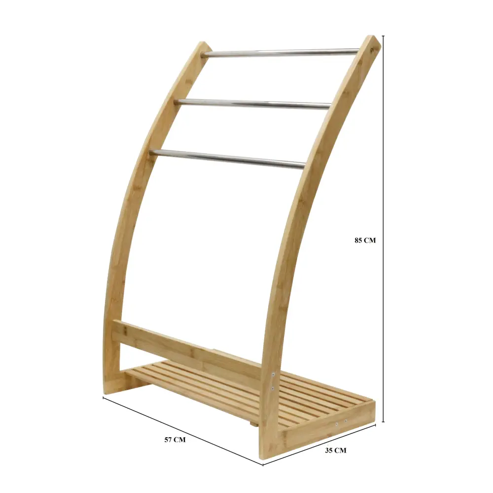 Bamboo Towel Bar Metal Holder Rack 3-Tier Freestanding and Bottom shelf for Bathroom - Furniture > Bathroom