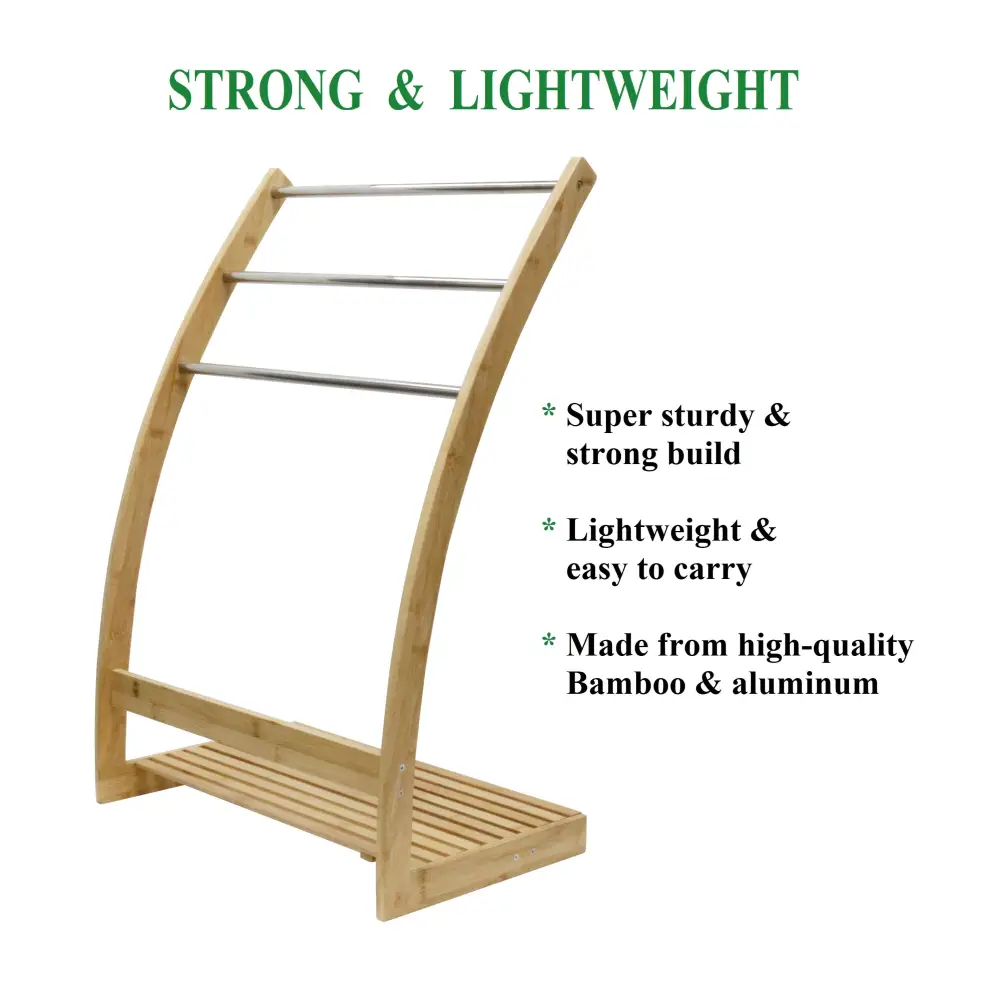 Bamboo Towel Bar Metal Holder Rack 3-Tier Freestanding and Bottom shelf for Bathroom - Furniture > Bathroom