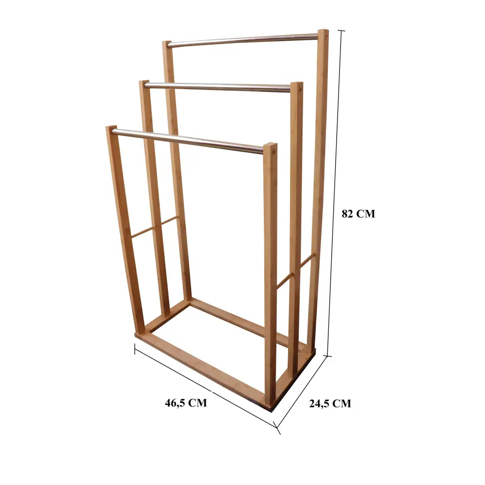 Bamboo Towel Bar Metal Holder Rack 3-Tier Freestanding for Bathroom and Bedroom - Furniture > Bathroom