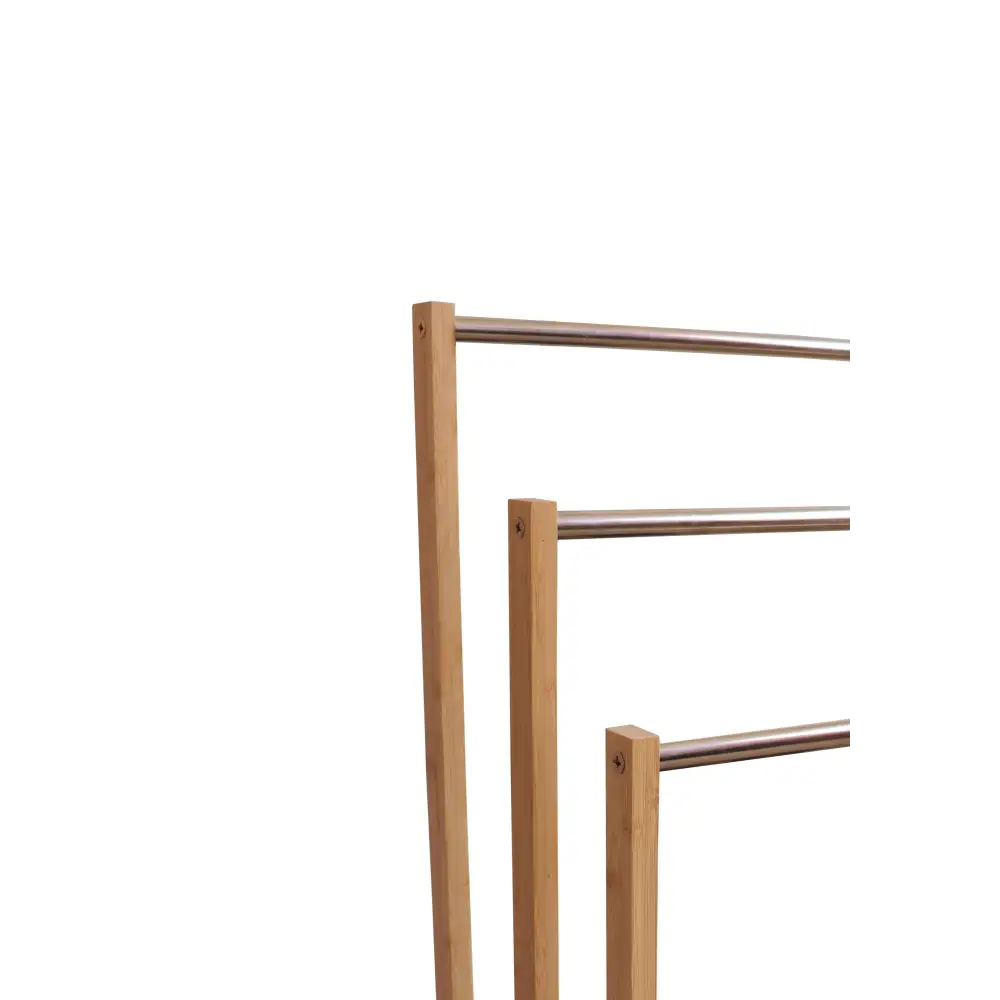 Bamboo Towel Bar Metal Holder Rack 3-Tier Freestanding for Bathroom and Bedroom - Furniture > Bathroom