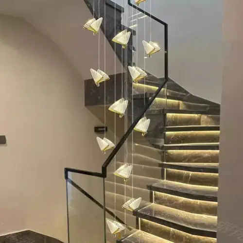 BAMDECOR LED Modern Bedroom Bedside Creative Butterfly Hanging Chandelier Light Fixtures for Stairs Nordic Decoration