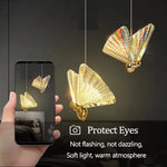 BAMDECOR LED Modern Bedroom Bedside Creative Butterfly Hanging Chandelier Light Fixtures for Stairs Nordic Decoration