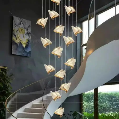 BAMDECOR LED Modern Bedroom Bedside Creative Butterfly Hanging Chandelier Light Fixtures for Stairs Nordic Decoration