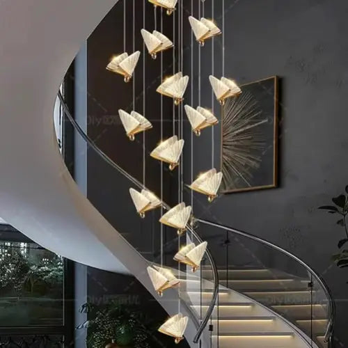 BAMDECOR LED Modern Bedroom Bedside Creative Butterfly Hanging Chandelier Light Fixtures for Stairs Nordic Decoration