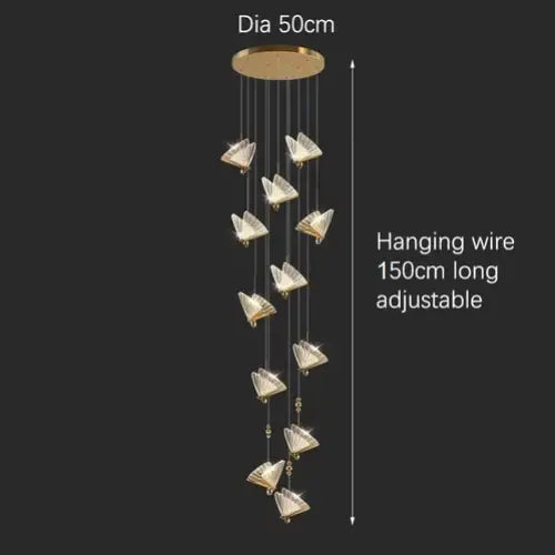 BAMDECOR LED Modern Bedroom Bedside Creative Butterfly Hanging Chandelier Light Fixtures for Stairs Nordic Decoration