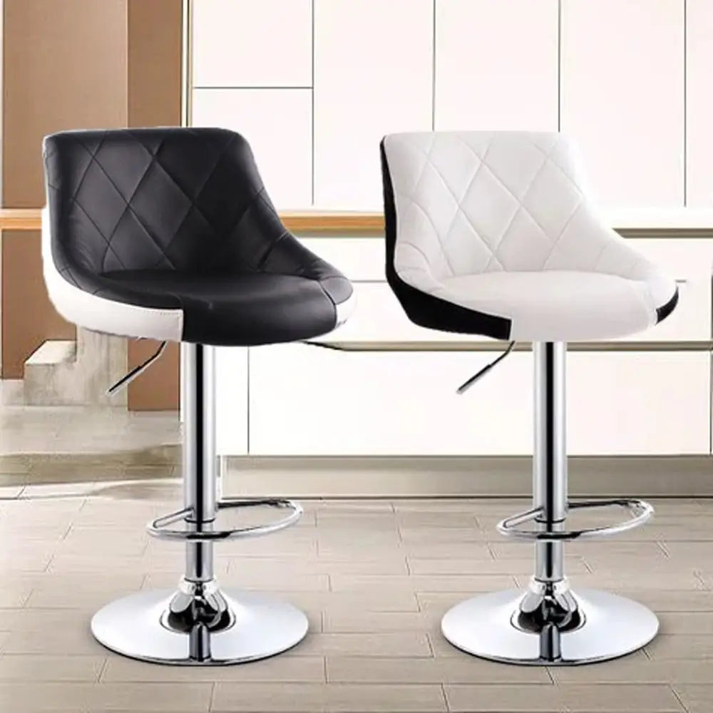 Bar Stools Kitchen Bar Stool Leather Barstools Swivel Gas Lift Counter Chairs x2 BS8403 Black - Furniture > Bar Stools