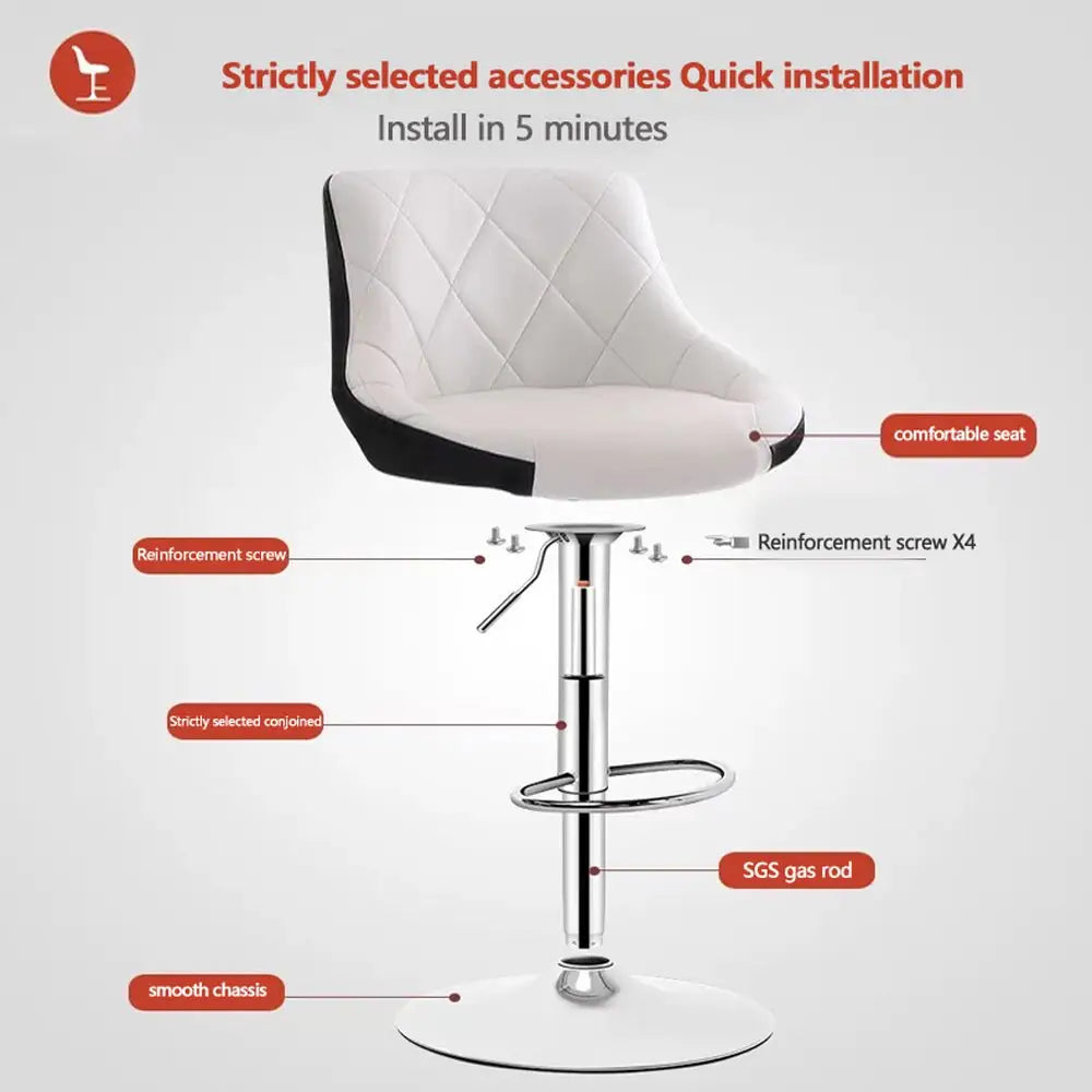 Bar Stools Kitchen Bar Stool Leather Barstools Swivel Gas Lift Counter Chairs x2 BS8403 White - Furniture > Bar Stools