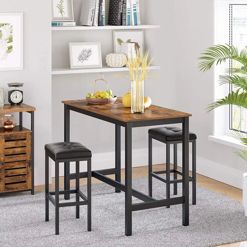 Bar Table with Solid Metal Frame and Wood Look 120 x 60 x 90 cm - Furniture > Living Room