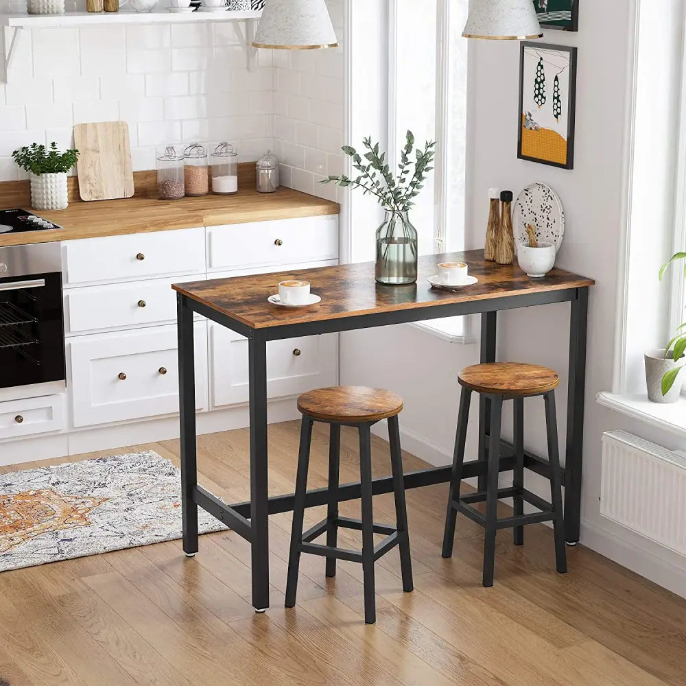 Bar Table with Solid Metal Frame and Wood Look 120 x 60 x 90 cm - Furniture > Living Room