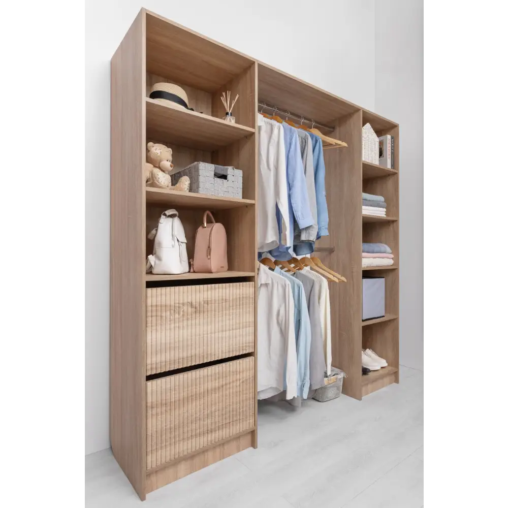 BASEL 2M WALK IN WARDROBE KIT - FLUTED - NATURAL OAK - Home & Garden > Storage > Clothing & Wardrobe Storage