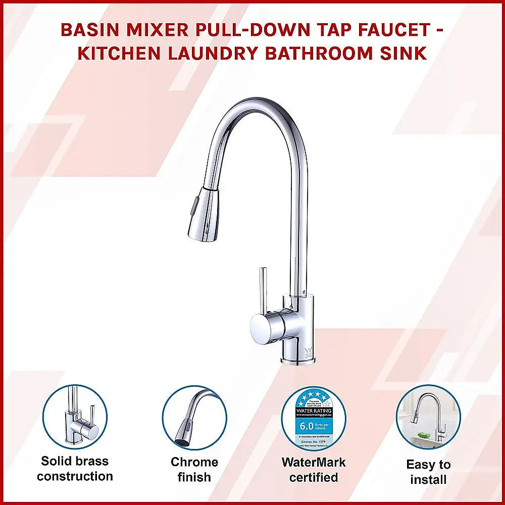 Basin Mixer Pull-Down Tap Faucet -Kitchen Laundry Bathroom Sink - Furniture > Bathroom > Tap & Sink Accessories