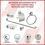 Bathroom Accessories Set 6 Piece Pack Chrome Wall Mounted Easy Fittings - Home & Garden > DIY > Kitchen & Bathroom DIY