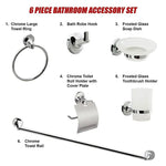 Bathroom Accessories Set 6 Piece Pack Chrome Wall Mounted Easy Fittings - Home & Garden > DIY > Kitchen & Bathroom DIY