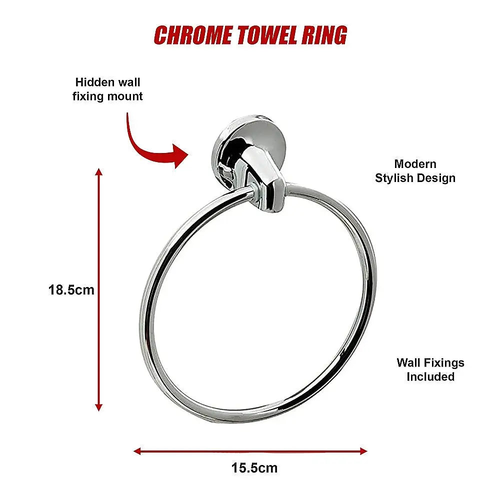 Bathroom Accessories Set 6 Piece Pack Chrome Wall Mounted Easy Fittings - Home & Garden > DIY > Kitchen & Bathroom DIY