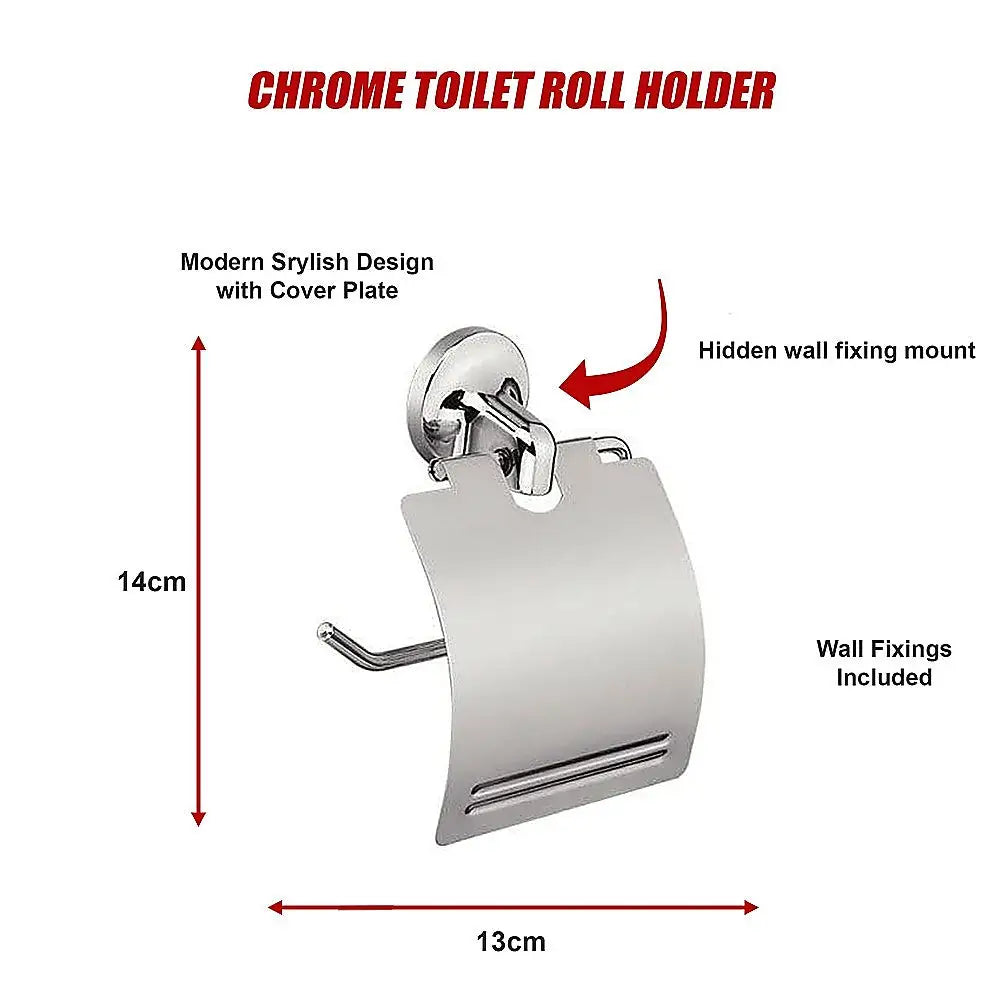 Bathroom Accessories Set 6 Piece Pack Chrome Wall Mounted Easy Fittings - Home & Garden > DIY > Kitchen & Bathroom DIY