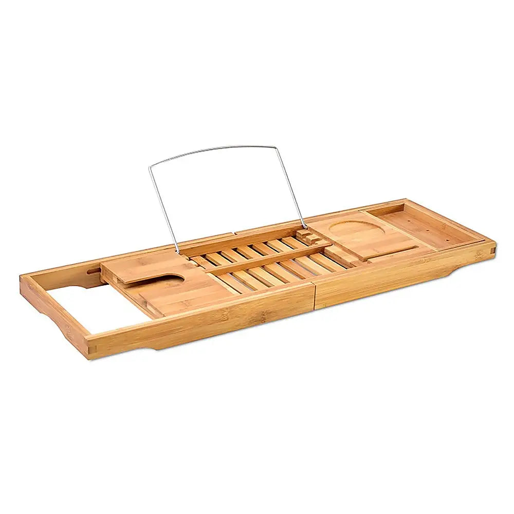Bathroom Bamboo Bath Caddy Wine Glass Holder Table Tray Bathtub Rack Soap Shelf - Home & Garden > Bathroom Accessories