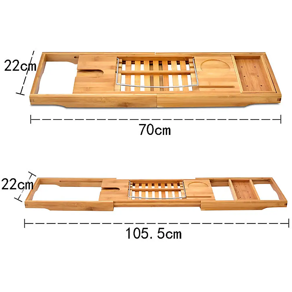 Bathroom Bamboo Bath Caddy Wine Glass Holder Table Tray Bathtub Rack Soap Shelf - Home & Garden > Bathroom Accessories