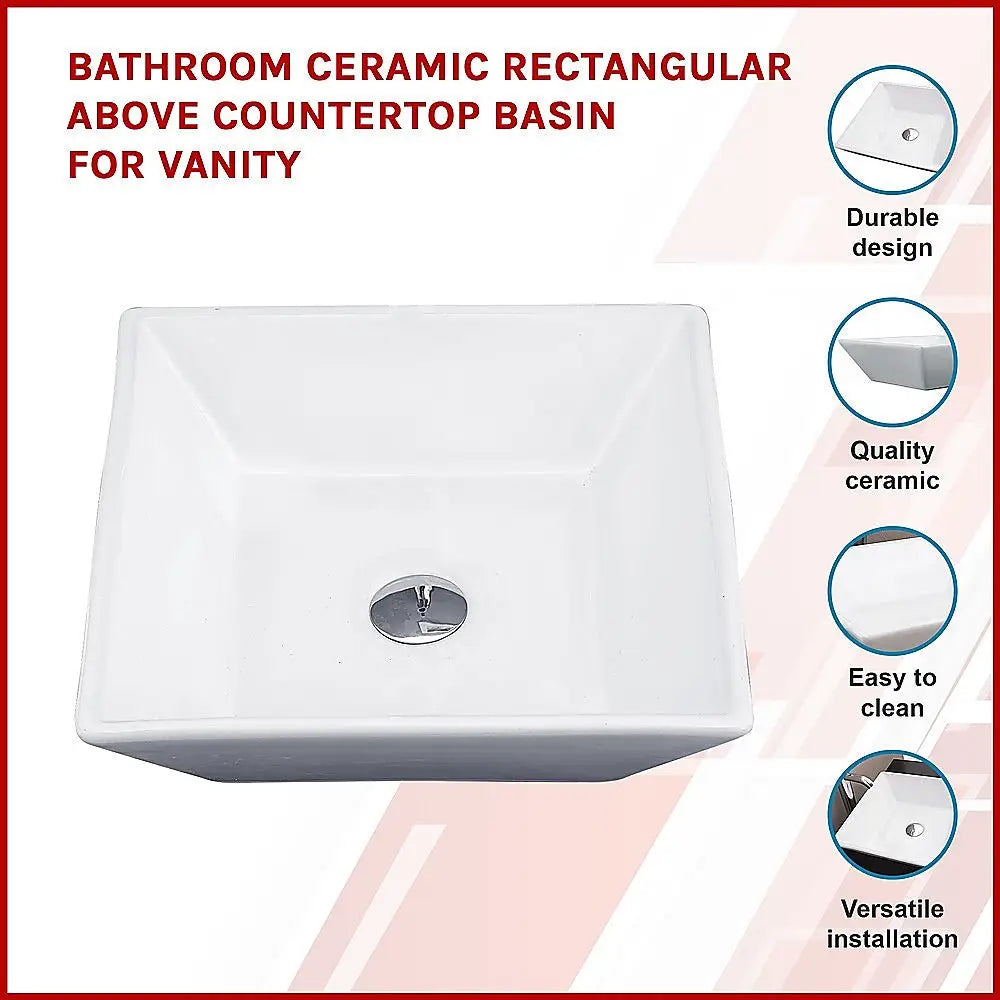 Bathroom Ceramic Rectangular Above Countertop Basin for Vanity - Furniture > Bathroom > Sinks