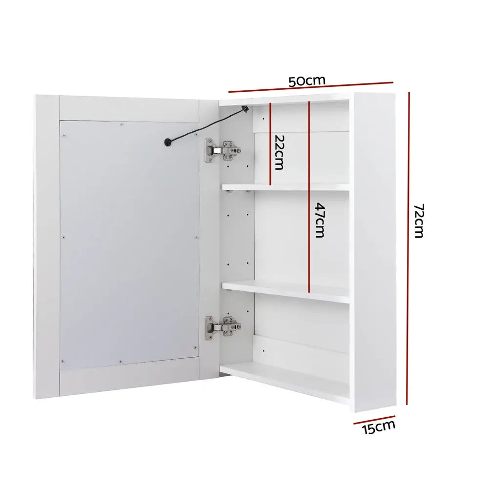 Bathroom Mirror Wall Cabinet LED Light Medicine Makeup Storage Shelves Organiser - Health & Beauty > Cosmetic Storage >