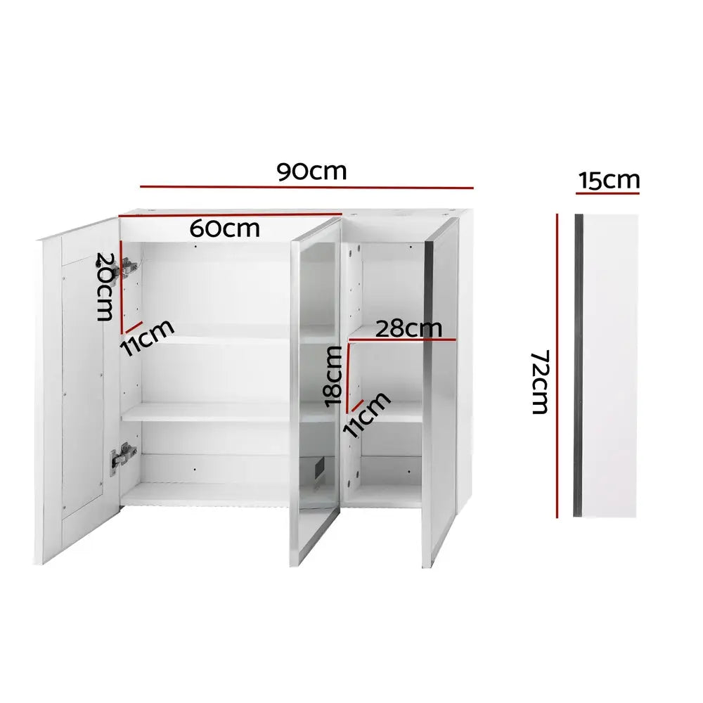 Bathroom Mirror Wall Cabinet LED Light Vanity Shaving Medicine Storage Organiser - Furniture > Bathroom > Bathroom