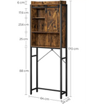 Bathroom Organiser Rack with Small Cabinet Steel Frame 64 x 24 x 171 cm Rustic Brown and Black - Furniture > Dining >