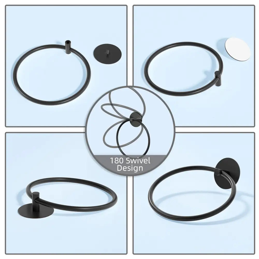 Bathroom Towel Ring Bathroom Towel Rack Adhesive Hand Towels Holder Towel Hanger Round Black - Home & Garden > Bathroom