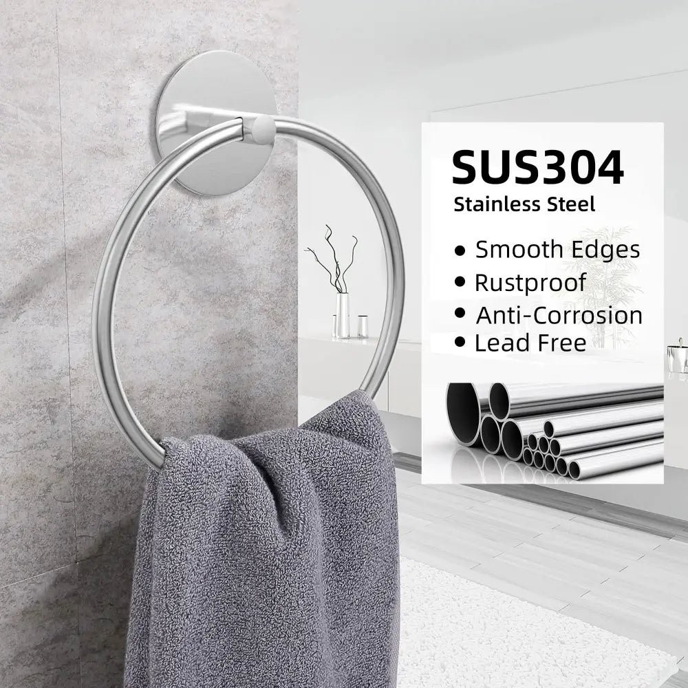 Bathroom Towel Ring Bathroom Towel Rack Adhesive Hand Towels Holder Towel Hanger Round Silver - Home & Garden >