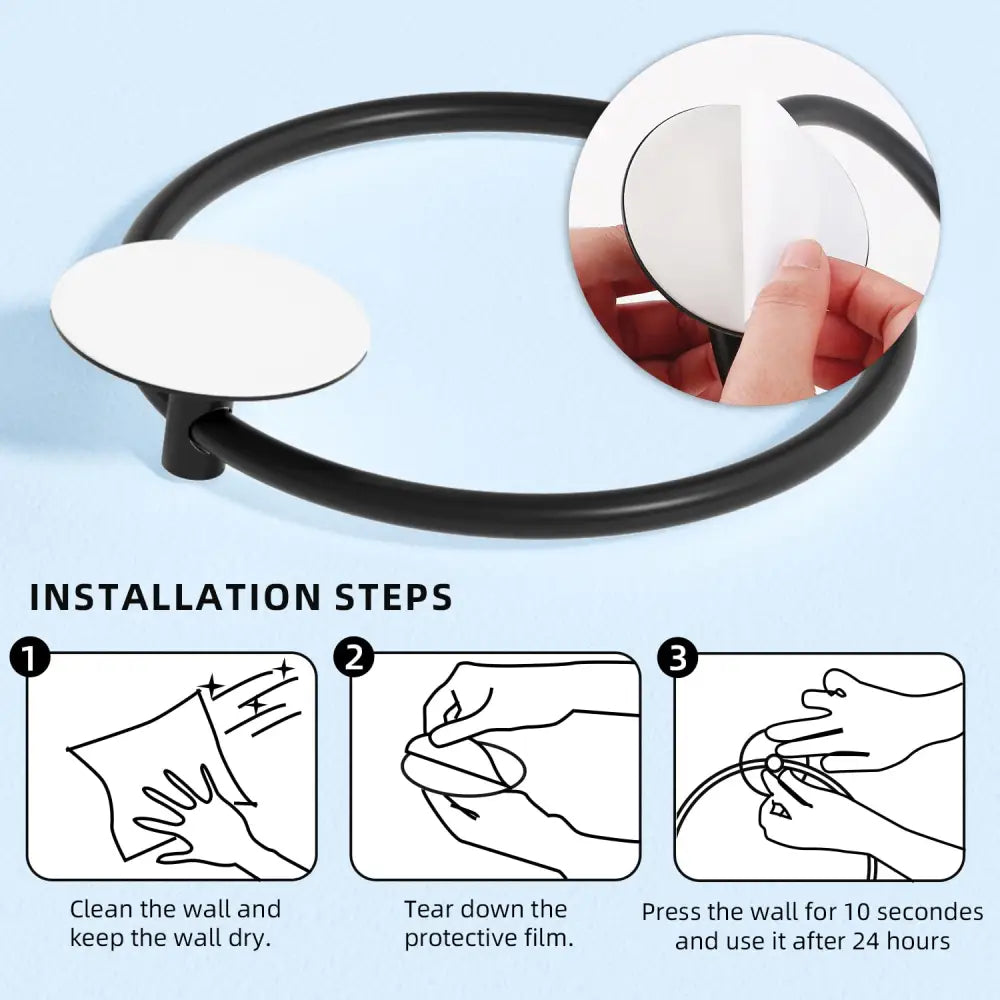 Bathroom Towel Ring Bathroom Towel Rack Adhesive Hand Towels Holder Towel Hanger Round Black - Home & Garden > Bathroom