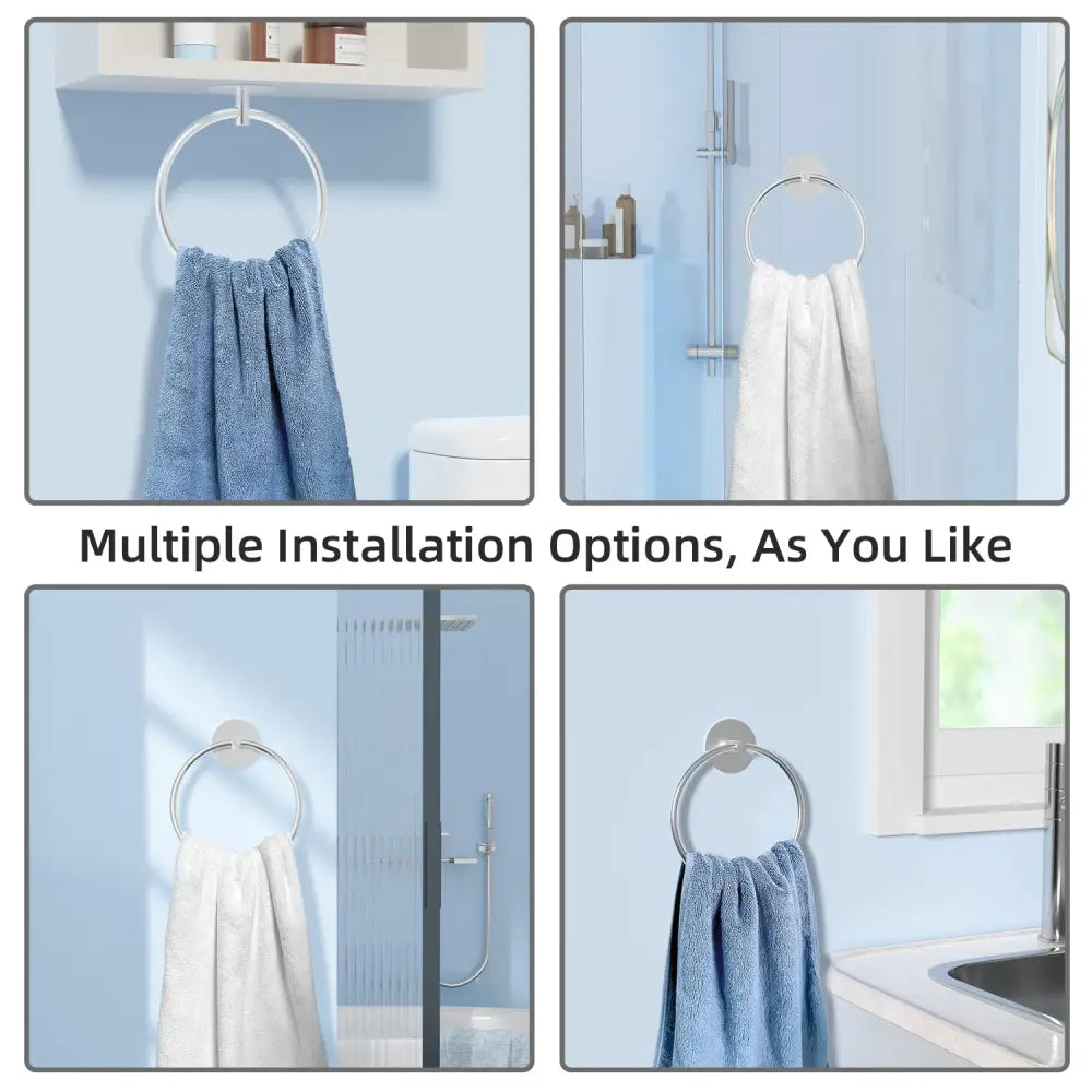Bathroom Towel Ring Bathroom Towel Rack Adhesive Hand Towels Holder Towel Hanger Round Silver - Home & Garden >