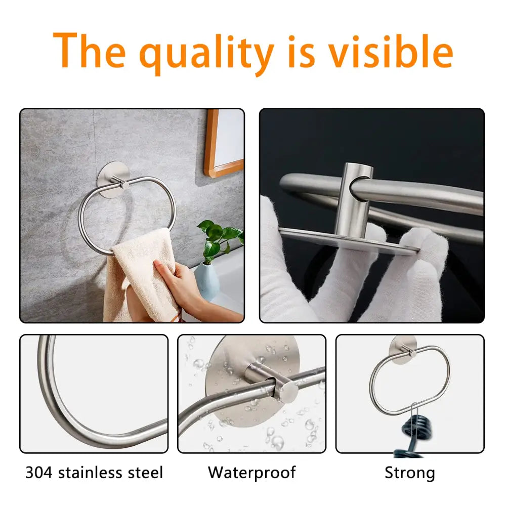 Bathroom Towel Ring Bathroom Towel Rack Adhesive Hand Towels Holder Towel Hanger Silver - Home & Garden > Bathroom