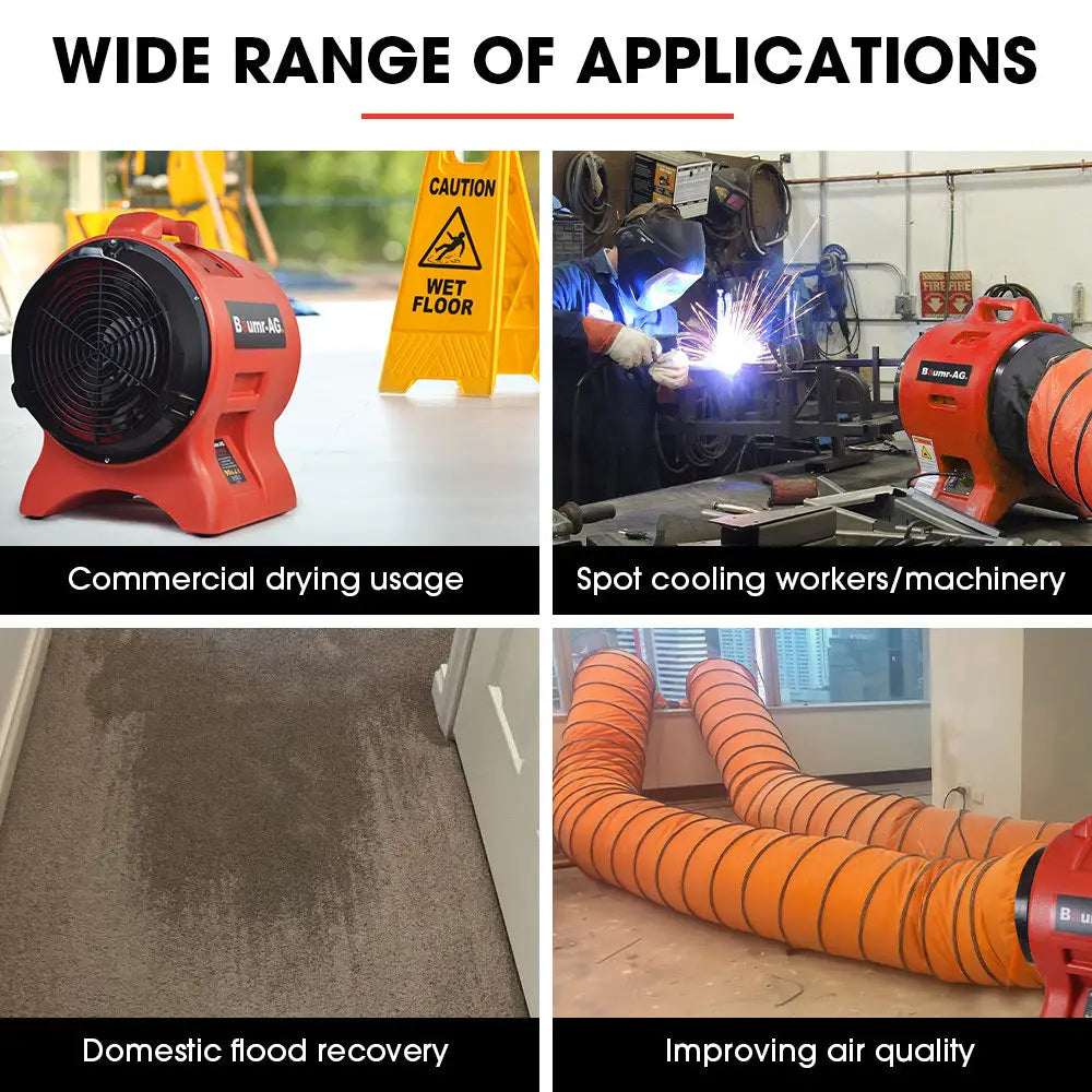 Baumr-AG 300mm (12 inch) Portable Axial Air Mover Blower Fan with 10m Ventilation Duct - Appliances > Appliances Others