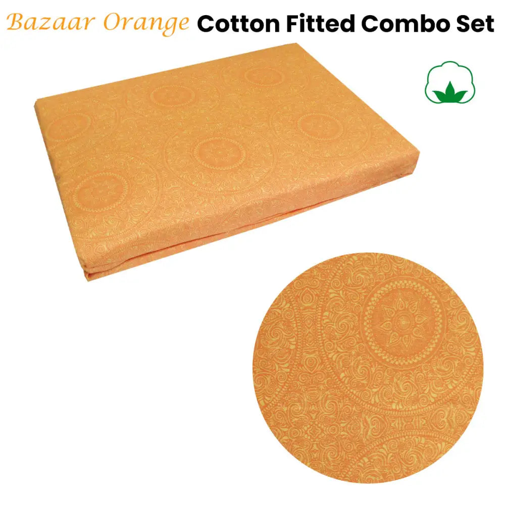 Bazaar Orange Cotton Fitted Combo Set Single - Home & Garden > Bedding