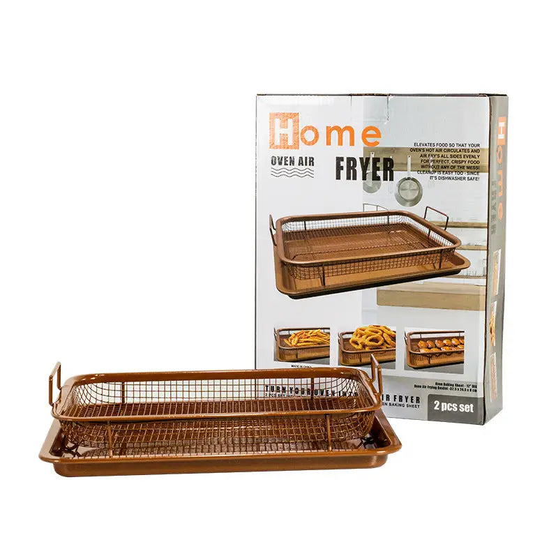 BBQ Square Non-Stick Stainless Steel Grill Basket - Copper Color Small Size (30*22*5.5 cm) Ideal for Grilling Meat