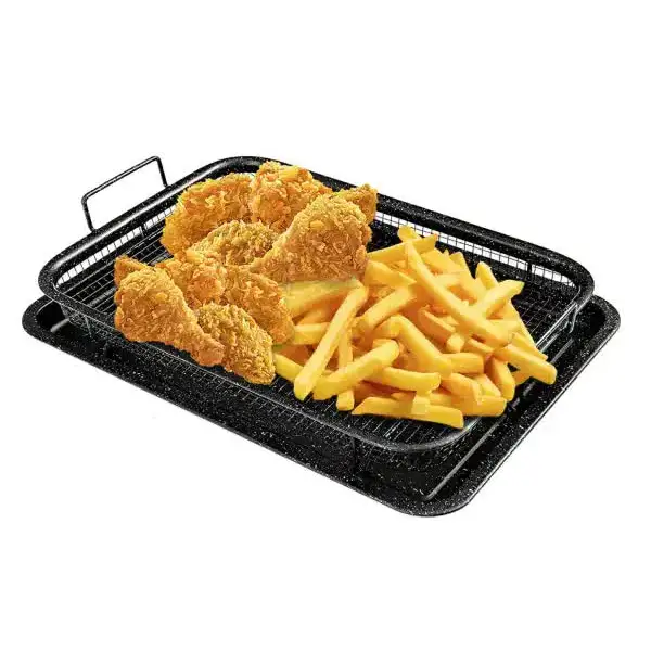 BBQ Square Non-Stick Stainless Steel Grill Basket - Gold Color Small Size (30*22*5.5 cm) Ideal for Grilling Meat