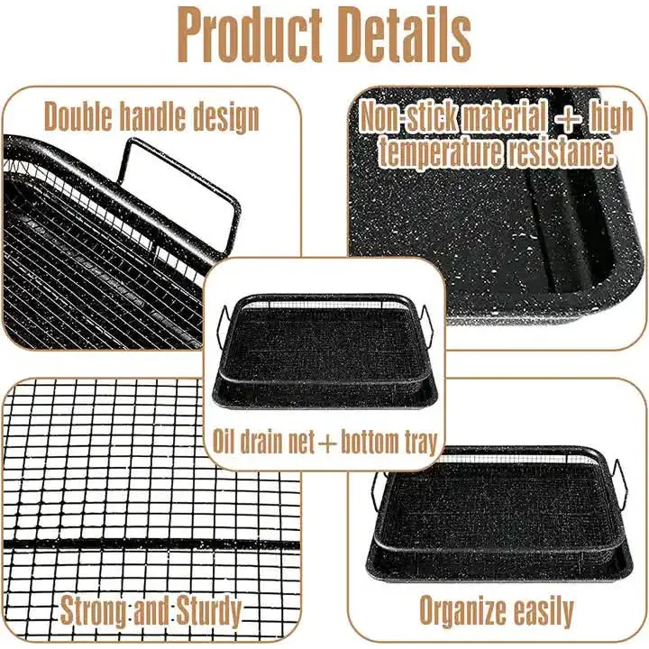 BBQ Square Non-Stick Stainless Steel Grill Basket - Silver Color Small Size (30*22*5.5 cm) Ideal for Grilling Meat