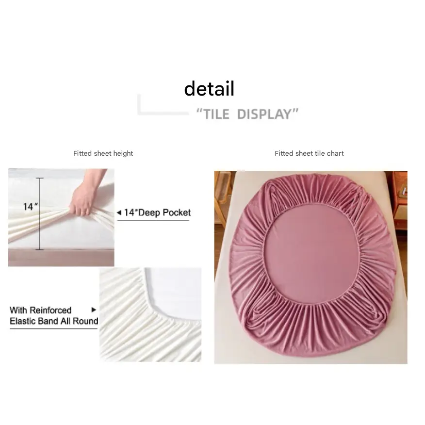 Bean paste color Plush Crystal Velvet Fitted Sheet - Ultra Soft Warm & Thick for Winter (138x190 + 36cm) - Furniture >