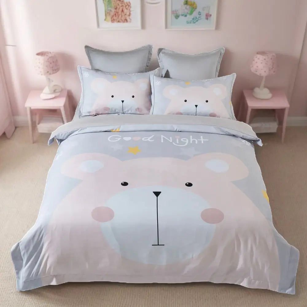 Bear Kids Quilt Cover Set - King Single Size - Home & Garden > Bedding