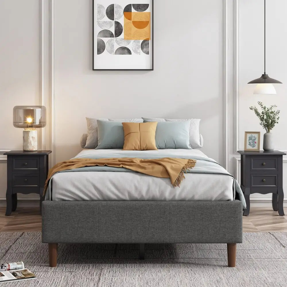 Bed Frame Mattress Foundation (Dark Grey) – Queen - Furniture > Bedroom