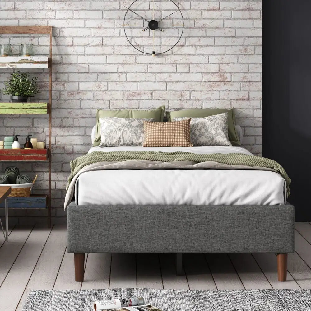 Bed Frame Mattress Foundation (Dark Grey) – Queen - Furniture > Bedroom