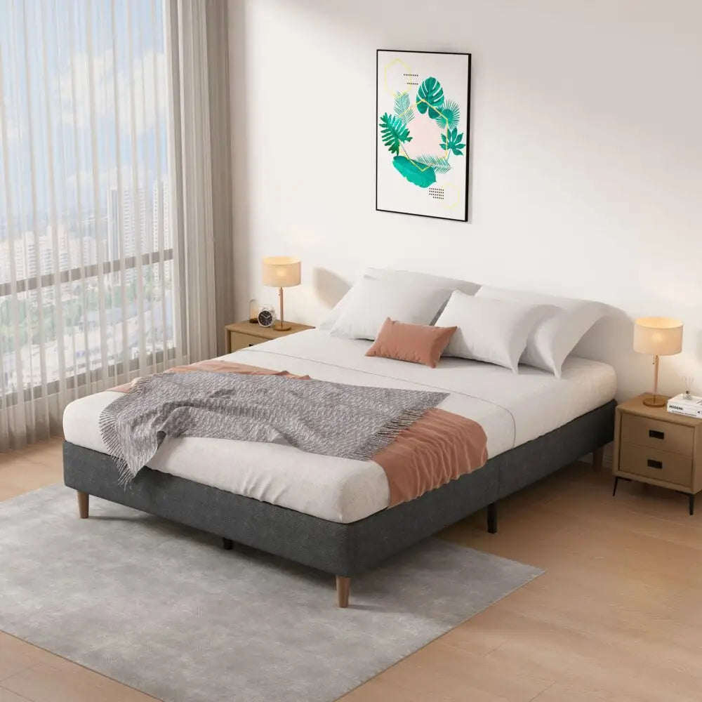 Bed Frame Mattress Foundation (Dark Grey) – Queen - Furniture > Bedroom