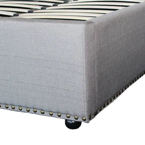 Bed Frame Queen Size in Grey Fabric Upholstered French Provincial High Bedhead - Furniture > Bedroom > Beds & Bed Frames