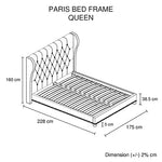 Bed Frame Queen Size in Grey Fabric Upholstered French Provincial High Bedhead - Furniture > Bedroom > Beds & Bed Frames