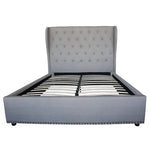 Bed Frame Queen Size in Grey Fabric Upholstered French Provincial High Bedhead - Furniture > Bedroom > Beds & Bed Frames